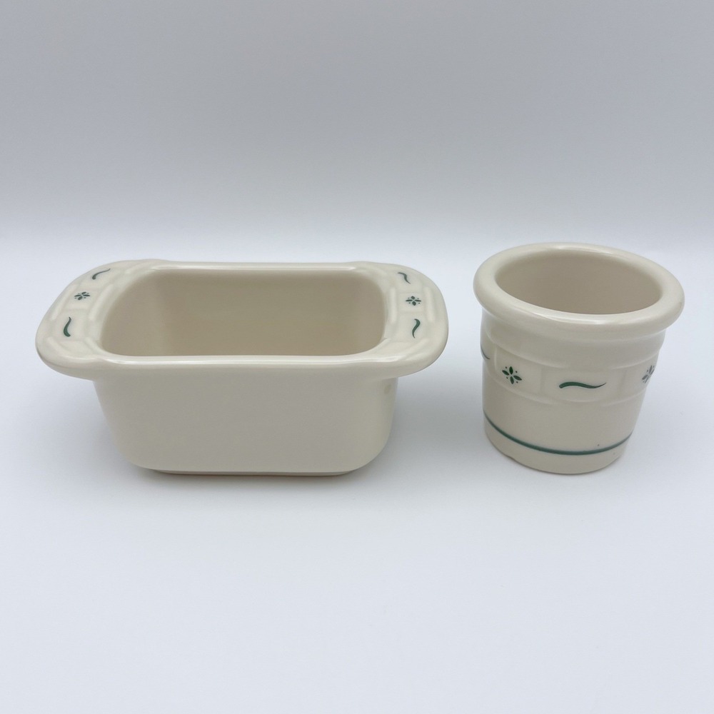 Longaberger Pottery Woven Traditions Heritage Green Sweetener & Toothpick Holder